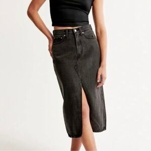 Abercrombie & Fitch Denim Midi Skirt Gray Black High Rise  Split Hem Size 4